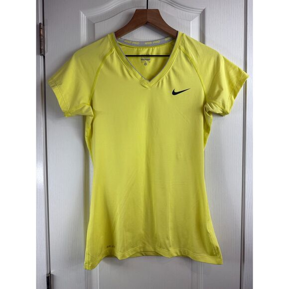 Nike Pro Women's Dri-Fit Short Sleeve V-Neck Athletic Top Size M Medium - Picture 1 of 12